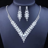 Elegant Blue Rhinestone Crystal Wedding Bridal Jewelry Set for Women Silver Plated V Shape Choker Necklace Earrings Set