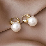 Mtcytea  Cute Pearl Studs Hoop Earrings for Women Gold Color Eardrop Minimalist Tiny Huggies Hoops Wedding Fashion Jewelry