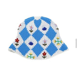 New Hand Woven Crochet Flower Bucket Hats Women Autumn Cotton Yarn Soft Fisherman Hat Lady Plaid Color Matching Beach Hats