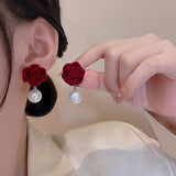 Korean Style Rose Flower Love Heart Zircon Stud Earrings For Women Elegant Butterfly Imitation Pearl Earring Party Charm Jewelry