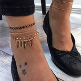 Tocona Layered Gold Color Shell Pendant Chain Ankle Bracelet Leg Foot Jewelry Boho Charm Anklets for Women Accessories Mujer