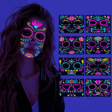 Face Tattoo Sticker Day of the Dead Funny Temporary Neon Face Sticker for Festival Masquerade Party Makeup