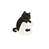 Cartoon Animal Brooches Black White Couple Cat Fish Bone Enamel Pins Clothes Collar Lapel Pin Bag Metal Badges Jewelry For Lover