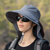 New Women Wide Large Brim Shawl Bucket Hat Summer Outdoor Fishing Hiking UV Anti Neck Protection Sun Cap Ladies Hats Bonnet