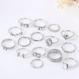 15 Pieces/set of Ring Set New Hot Sale Ladies Fashion Temperament Retro Punk Style Bohemian Joint Ring Jewelry Girl Banquet Gift