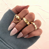 Bohemian Gold Color Chain Rings Set For Women Fashion Boho Moon Heart Butterfly Zircon Rings Party Trend Jewelry Gift