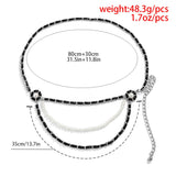 Mtcytea Trendy Elegant Simulated Pearls Belly Chains for Waist Women Jewelry Black Leather Temperament Body Chain Retro Accessories