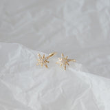 Luxury Micro Inlaid Six-pointed Star Tiny Earring No Pierced Ears AAA Zircon Clip Earring Charm Daily 14K Plated Gold Brincos