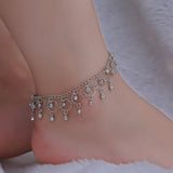 New Fashion Beach Tassel Zircon Anklets For Women Exquisite Gold Silver Color Shiny Rhinestones Anklet Trend Party Jewelry