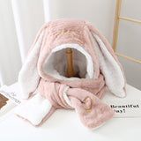 women fashion Cute Cartoon Rabbit ears HatImitation mink Cap girl Winter Warmth Thickened with Scarf gloves one-piece hat