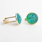 Simple Luxury Colorful Drusy Stone Cufflinks for Men Women Round Rhinestone Cuff links Novelty Shirt Sleeve Buttons Accessories