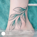 Mtcytea Ankle Feather Anklet Sexy Tattoo Stickers Waterproof Green Leaf Watercolor Tattoo Art Fake Temporary Tattoos Clavicle Shoulder