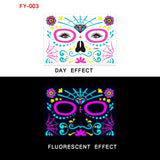 Face Tattoo Sticker Day of the Dead Funny Temporary Neon Face Sticker for Festival Masquerade Party Makeup