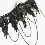 Gothic Victorian Black Lace Necklace Women Girl Boho Crystal Tassel Sexy Lace Choker Steampunk Dark Loli Style Halloween Jewelry