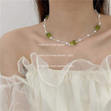 Summer Green Necklace Handmade Beaded Clavicle Chain Choker Light Luxury Design Necklace Accessories