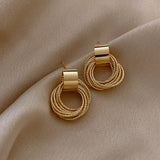 Retro Metallic Gold Color Multiple Small Circle Pendant Earrings  Jewelry Fashion Wedding Party Earrings For Woman