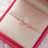 New Fashion Crystal Zircon Rings Sweet Flower Leaf Butterfly Adjustable Open Rings Female Wedding Engagement Jewelry Gift