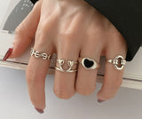 XIYANIKE Silver Color  Korea Heart-Shaped Love Peach Dollar Smiley Ring Female Hot Index Finger Tail Ring Fashion Trend