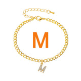 Mtcytea Tiny Crystal Zircon Initial Letter Anklets Women Alphabet Cuban Link Foot Chain Beach Leg Bracelets Boho Jewelry Christmas Gift