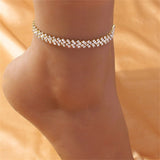 Ins Fashion Silver Color Rhinestone Double Heart Anklet for Women Bling Hollow Out Love Foot Ankle Leg Bracelet Chain Jewelry