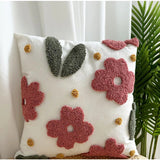 Nordic Style Flower Loop Tufted Cushion Cover Pink Plant Embroidered Decorative Pillows for Sofa Home Bedside Pillowcase