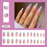 Mtcytea 24Pcs/Set Fake Nails With Glue Full Cover Nail Tips Press On Med Nails DIY Manicure Oval Head False Nails Pink Almond Artificial