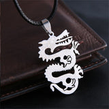 Rinhoo Men's Punk Dragon Flame Titanium Stainless Steel Cool Leather Chain Pendant Necklace Men's Charm Necklace Jewelry
