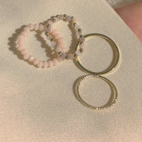 Coloful Beaded Rings Set Cute Minimalist Bead Elastic Ring Korea Geometric Jewelry for Women Creative Accessories Party Gift