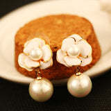 Trendy Style Camellia Flower Stud Earrings Pearl Flower Big Brand Eesign Earring Boucle Femme Pendante Chic Jewelry