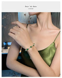 Neo Gothic Baroque Pearl Green Stone Round Bead Bracelet For Woman Fashion Korean Jewelry Party Girl's Gift Unusual Bracelet