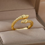 Snake Rings For Women Men Punk Hip Hop Open Adjustable Gold Color Ring Stainless Steel Zircon Aesthetic Jewelry anillos Homme