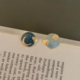 Elegant retro art design fashion women's earrings, new geometric star moon heart-shaped oil painting wind jewelry gifts