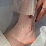 VENTFILLE 925 Sterling Silver Double Layer Anklet for Women Geometric Disc Anklet Bracelet Summer Jewelry