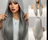 Cosplay Silver Gray Wig for Women Natural Long Silk Straight Hair Wigs With Bangs For Women Girl Heat Resistant Fiber