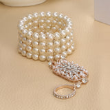 The Great Gatsby Bracelets Bella Fashion Pearl Bridal jewelry Bridal Bridesmaid Clear Stretch Austrian Bracelet Set for Women