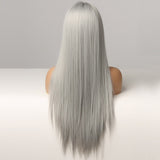 Cosplay Silver Gray Wig for Women Natural Long Silk Straight Hair Wigs With Bangs For Women Girl Heat Resistant Fiber