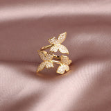 Korea Hot Selling Fashion Jewelry Exquisite Copper Inlaid Zircon Black Smart Butterfly Open Ring Female Prom Ring