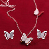 Shuangshuo Stainless Steel Butterfly Animal Jewelry Sets for Women Jewelry Mini Butterfly Necklace Earrings Cute collier Femme