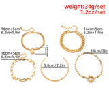 5Pcs/Set Bohemian Punk Cuban Chain Bracelets Set for Women Lock Snake Link Charm Bracelets Bangles Couple Fashion Wrist Jewelry