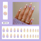 Mtcytea 24Pcs/Set Fake Nails With Glue Full Cover Nail Tips Press On Med Nails DIY Manicure Oval Head False Nails Pink Almond Artificial