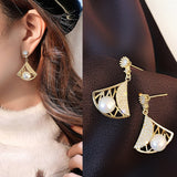 Exquisite inlaid zirconium hollow fan earrings gold electroplating women's prom party earrings Korean jewelry