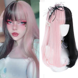 Synthetic Long straight hair black comic bangs girl wig natural bangs cosplay Lolita party Heat-resistant wig