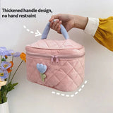 Ins Travel Cosmetic Bag Portable Tulip Makeup Pouch Corduroy Zipper Toiletry Cases Large Capacity Storage Box Toiletries Organiz