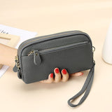 Mtcytea Genuine Leather Women Double Zip Wallet new Ladies Clutch Purse Cowhide Wristlet Bag Coin Purse Fashion Mobile Phone Bags