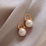 Mtcytea  Cute Pearl Studs Hoop Earrings for Women Gold Color Eardrop Minimalist Tiny Huggies Hoops Wedding Fashion Jewelry