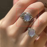 Elegant White Opal Irregular Crystal Ring Fashion Vintage Metal Hollow Open Adjustable Rings For Women Girl Ring Trendy Jewelry