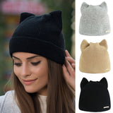 Autumn Women's Cat Ears Beanies Skullies Lovely Winter Warm Solid Knitted Hat for Girls Fashion Casual Ear Warmer Wool Caps