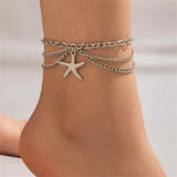 Vintage Starfish Pendant Multi-Layer Ankle Bracelets Stainless Steel Anklets for Women Jewelry  Boho Anklet Chain Accessories