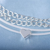 Bohemian Silver Color Anklet Bracelet On The Leg Fashion Heart Female Anklets Barefoot For Women Leg Chain Beach Foot Jewel