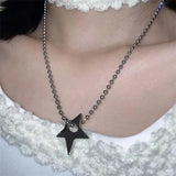 Crystal Star Necklace for Women Vintage Beaded Chains Stainless Steel Necklaces Pendants Fashion Aesthetic Y2k Jewelry